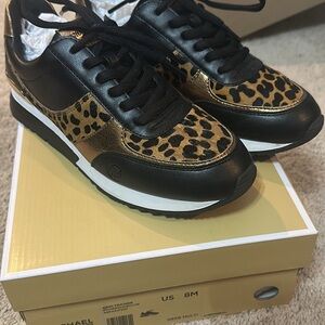 Michael Kors Women's Sneakers - Black and Gold Leopard